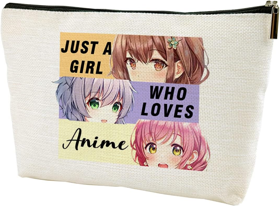 LANBAIHE Anime Fans Makeup Bag Anime Lover Gift - Just A Girl Who Loves Anime, Travel Cosmetic Bag For Women Girls, Beige