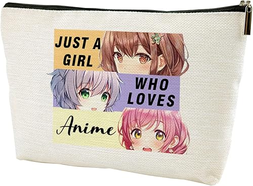 Bolsa de maquillaje para fanáticos del anime, regalo para amantes del anime, Just A Gl Who Loves Anime, bolsa de cosméticos de viaje para mujeres