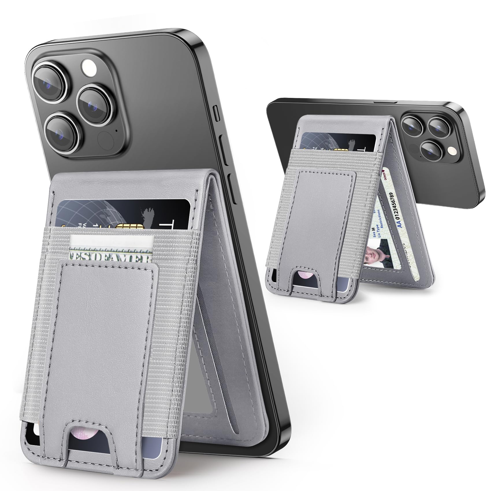 Miroddi MagSafe Wallet Stand, Leather Magnetic Phone Wallet for iPhone 16/15/14/13/12 Series, Strongest Magnetic Card Holder with Adjustable Stand, ID