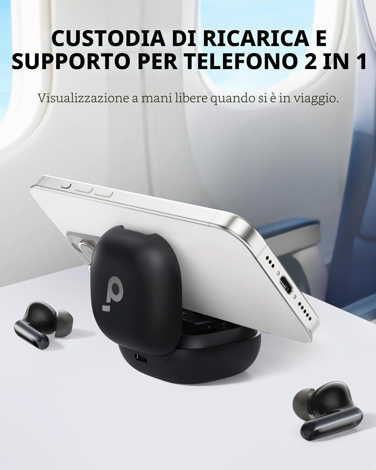 Soundcore by Anker P40i Cuffie Bluetooth Wireless con Cancellazione Rumore per Ogni Ambiente, Forti Bassi, Riproduzione 60H, Case e Supporto Telefono 2 in 1, IPX5, Carica Wireless, Bluetooth 5.3