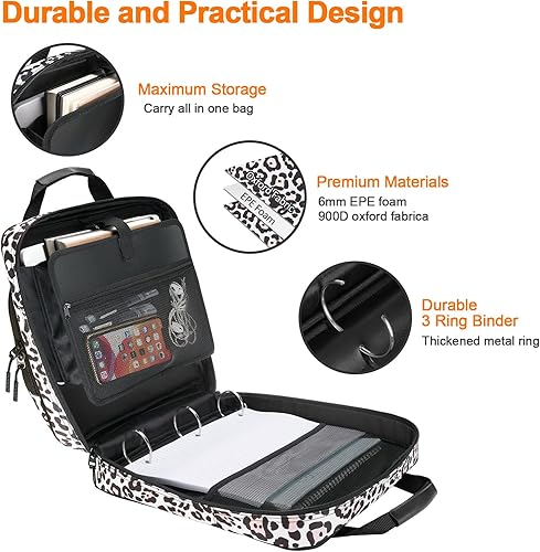 Miniatura 2 de Carpeta con cremallera de 3 anillos de 2 pulgadas con correa para el hombro, capacidad de 500 hojas y múltiples bolsillos para organizador de