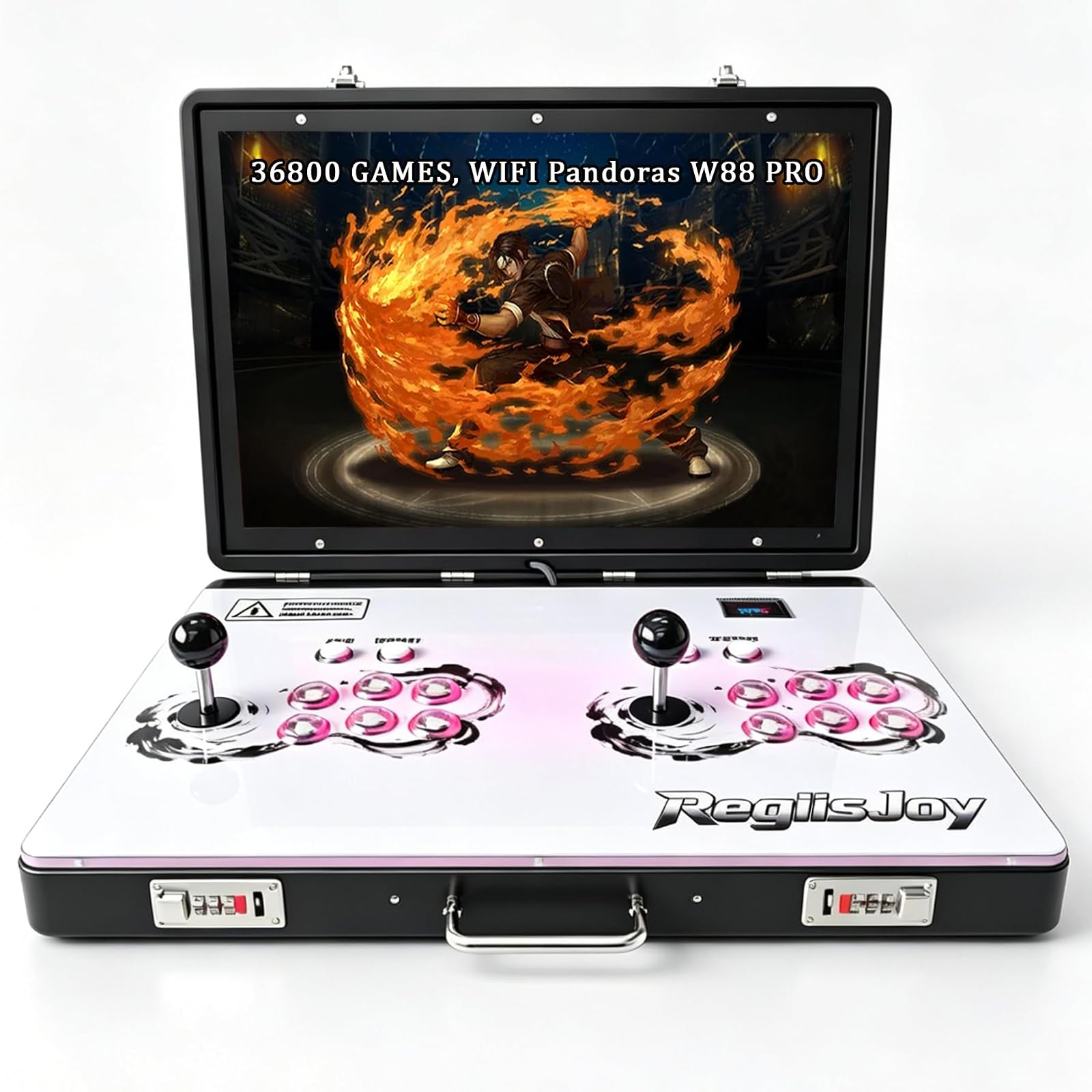 RegiisJoy 36800 in 1 Metal Box Arcade Game Console, 24-inch HD IPS Screen Portable 3D WiFi Pandoras Box W88 pro Retro Folding Gaming Console, Search/Hide/Save/Load/Pause/Add Game