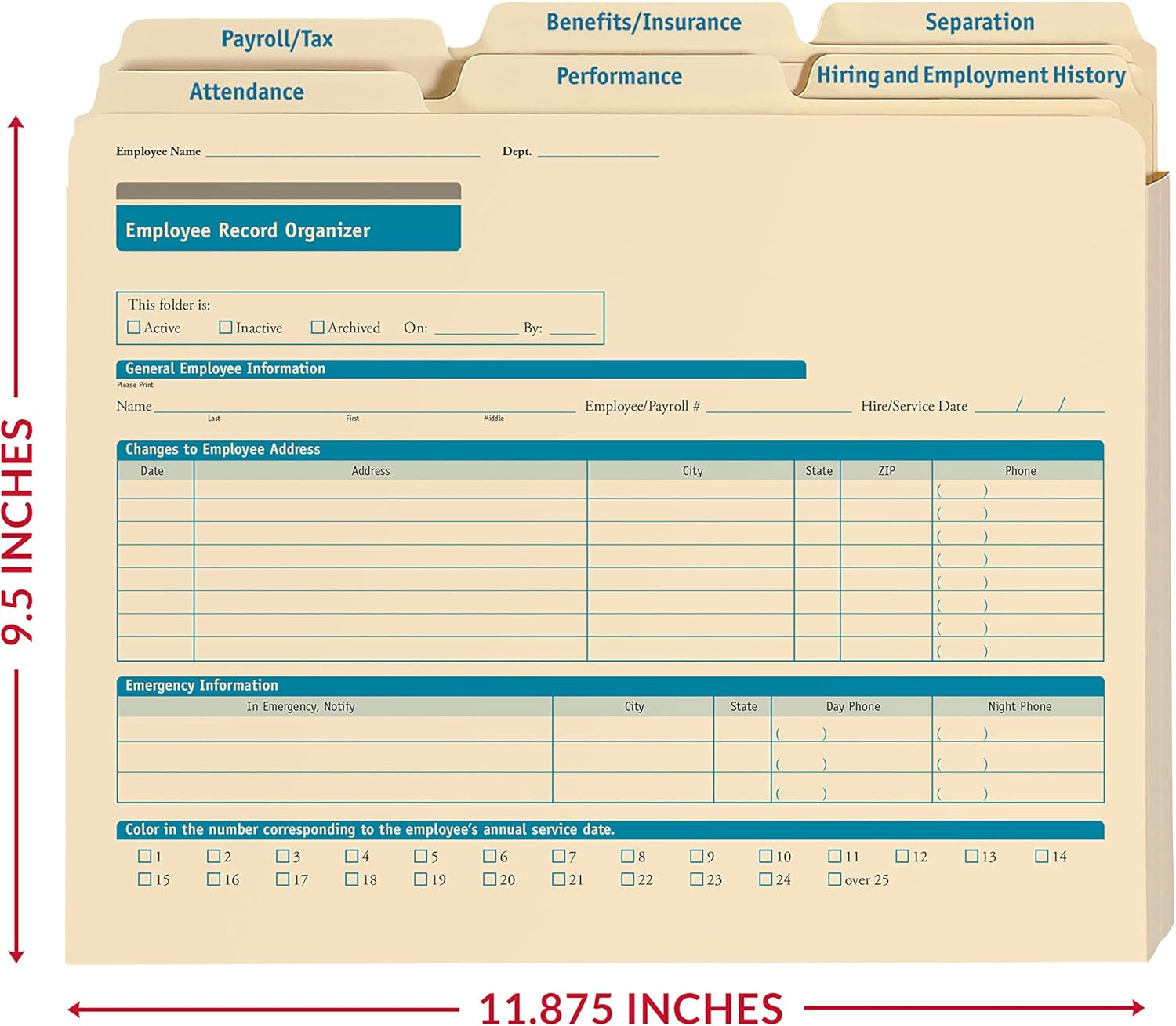 ComplyRight Expanded Employee Record Organizer and 6 Folders | 11.9” x 9.5” x 1.25” | HR and Employee Management | 25-Pack