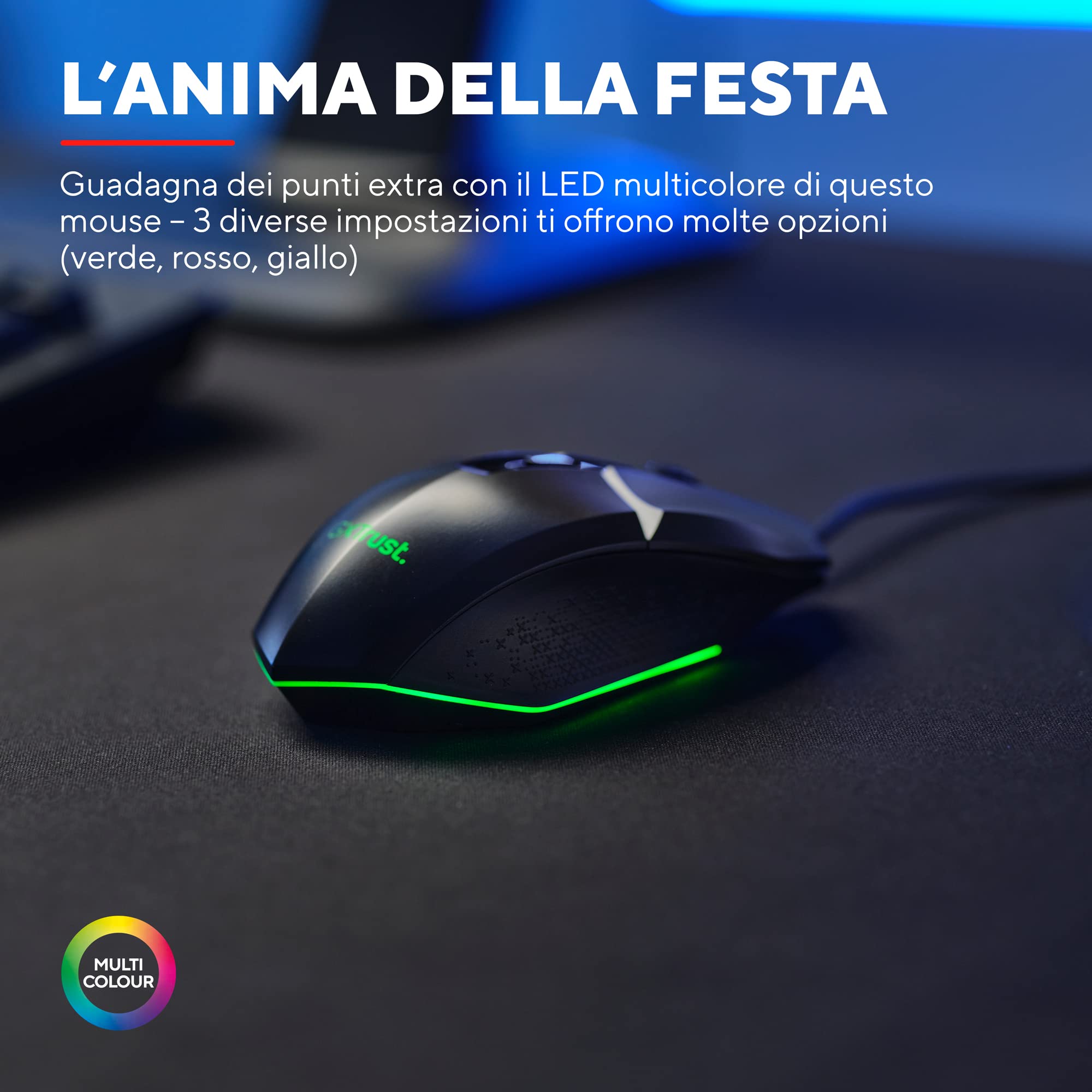Trust Gaming GXT 109 Felox Mouse Gaming con 6 Pulsanti Programmabili, Illuminazione LED Multicolore, Software Incluso, 200-6400 DPI, Mouse con Filo USB 150 cm per PC, Portatile, Computer - Nero
