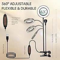 Vista 7 de AORAEM Lámpara LED UV para uñas: lámpara U V de cuello de cisne de doble cabeza para uñas de gel, luz LED de curación flash con 6 lupas para el Negro