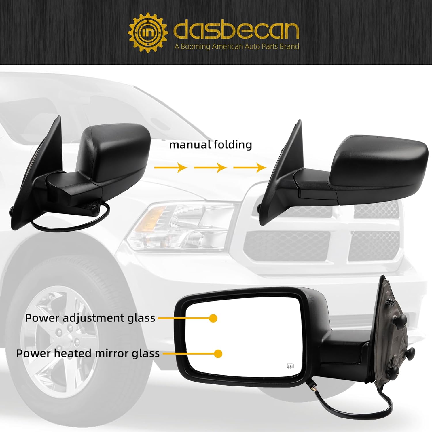 Dasbecan Driver Side Mirror Compatible with 2014-2018 Ram 1500, 2019-2022 1500 Classic Left Mirror w/Power Heated Glass, Manual Folding, Temp Sensor Replaces 68462819AA