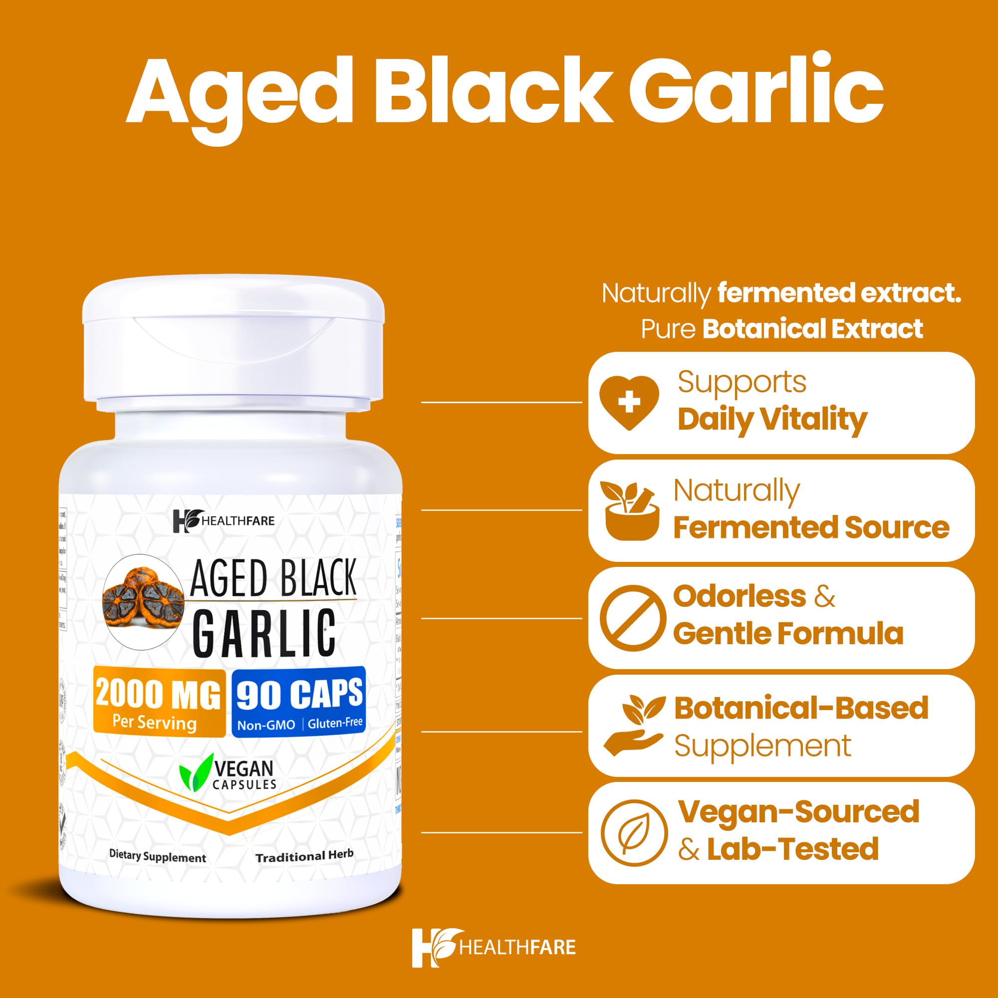 Aged Black Garlic Supplement Pills | 90 Vegan Capsules | Fermented Odorless Garlic Extract | High Potency Antioxidant Supplement | Non-GMO, Gluten-Free | Made in USA — Amazon image 2