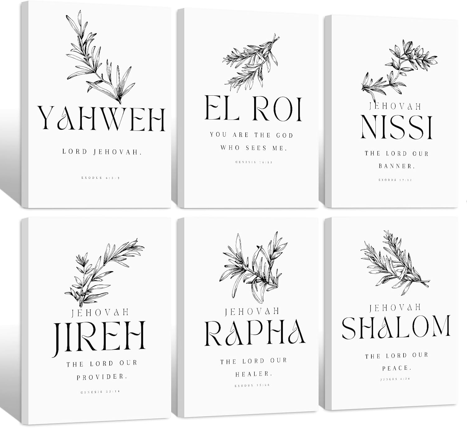 Christian Hebrew Names of God Wall Art Bible Verse Scripture Canvas Wall Decor Art Minimalist Jesus Pictures Modern Christian Poster Artwork Bible Verse Prints for Room 8x10x6 Inch Wrapped Canvas