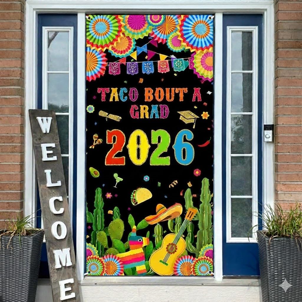 Aperturee Mexican Graduation Door Cover Banner - 72 x 35 Inch,Taco Bout a Grad Backdrop Fiesta Graduation Decorations 2026 Taco Party Mexico Fiesta