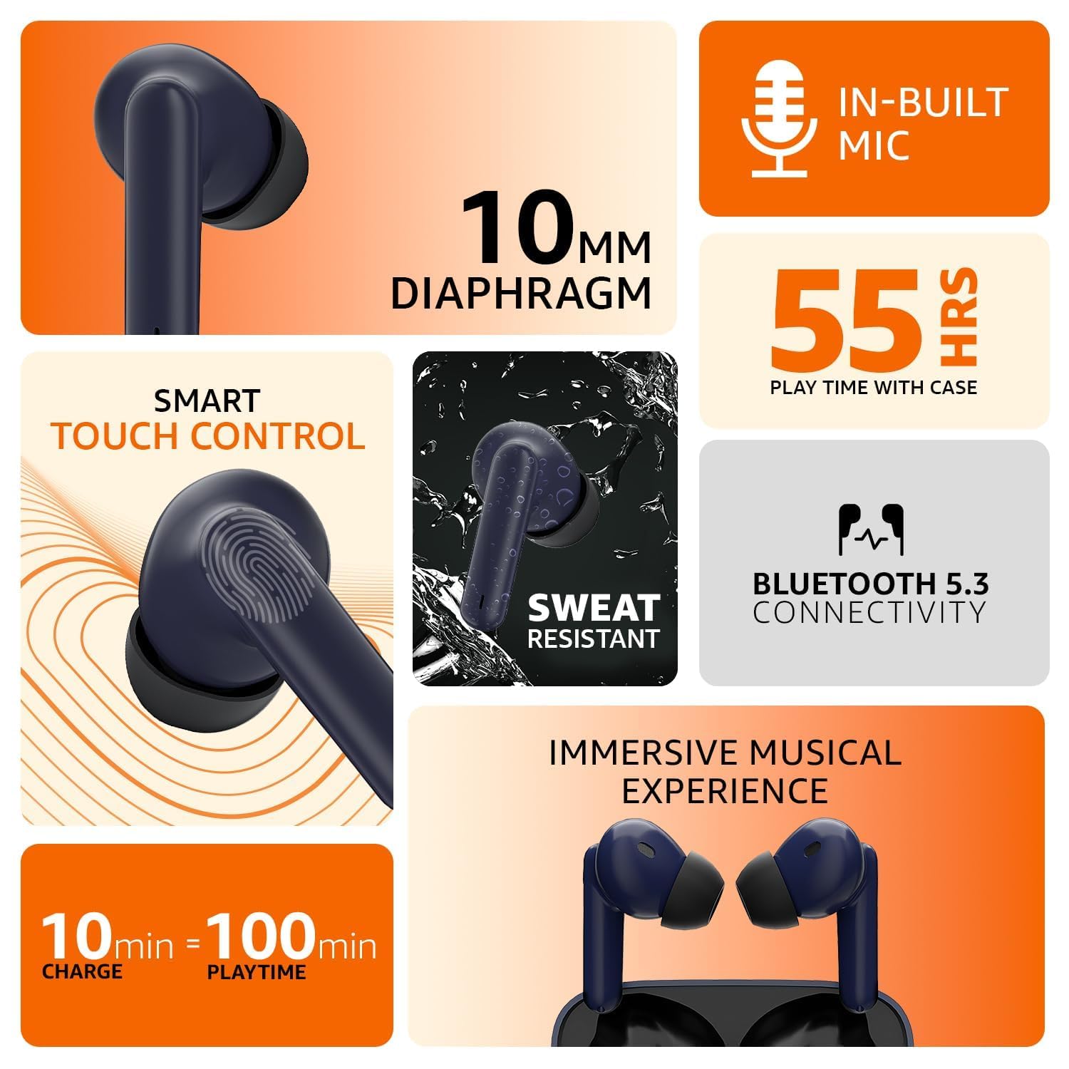Infographic highlighting key features of amazon basics earbuds