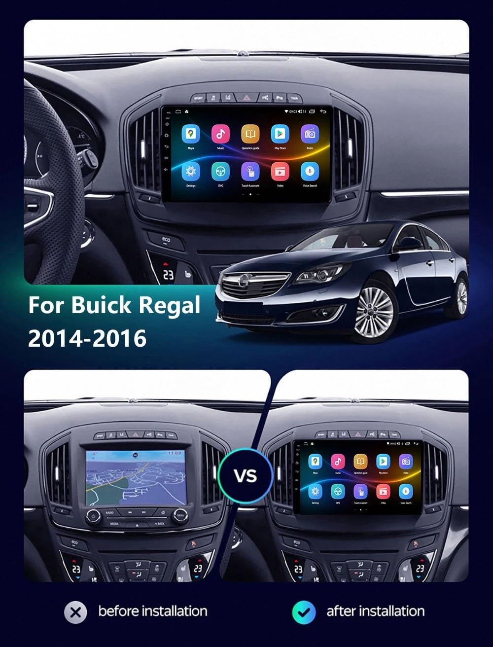 Nawigacja Gps, Radio, Nawigacja Satelitarna dla Buick Regal Opel Insignia 2014-2016 Przenośny Ekran Dotykowy Apple Carplay, Gps/Sterowanie Głosowe/Mirror, 8 Rdzeń 4G+64G