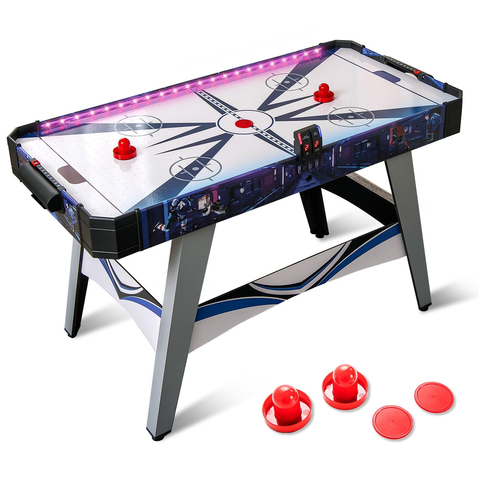 GOPLUS 137 cm Air Hockey Tisch, Tischhockey mit LED Elektronischer Punkteanzeige & Lichtern, Hockey Spieltisch mit 2 Pucks & 2 Schiebern für Kinder, Lufthockeytisch für Spielzimmer, Büro & Zuhause