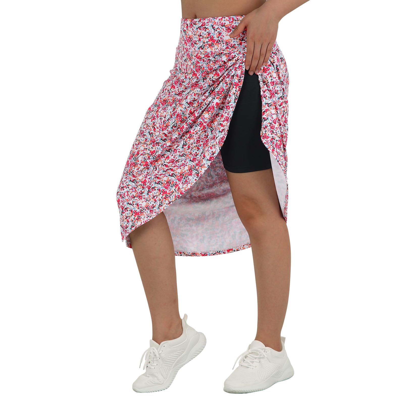 beroy Falda pantalón larga de 28 pulgadas para mujer con 2 bolsillos, falda modesta con pantalones cortos debajo de faldas largas de cintura alta