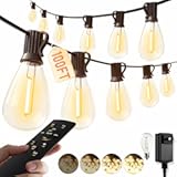 luckystyle 100FT LED Outdoor String Lights with Remote&comma; 35&plus; 1 Shatterproof Bulbs Waterproof and Dimmable Patio Lights for Porch&comma; Garden&comma; Backyard&comma; Deck&comma; Balcony&comma; 2700K Hanging Lighting