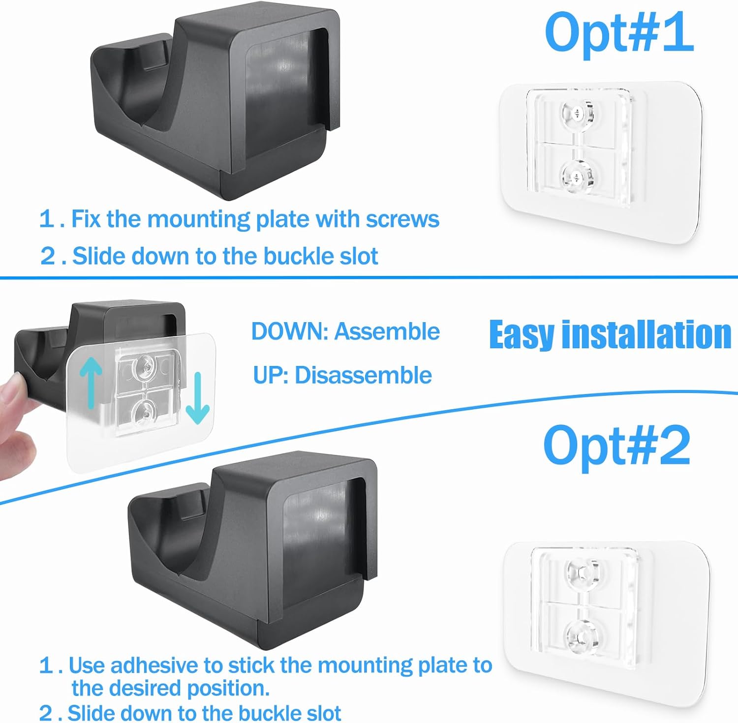 REEYEAR PS5 Controller Charger Dock 3.3FT Cord Wall Mount with LED Indicator,Easy Access Self-Adhesive Side Charge PS5 DualSense Edge Controllers on Wall Desk Console Mounting,Black - Image 5
