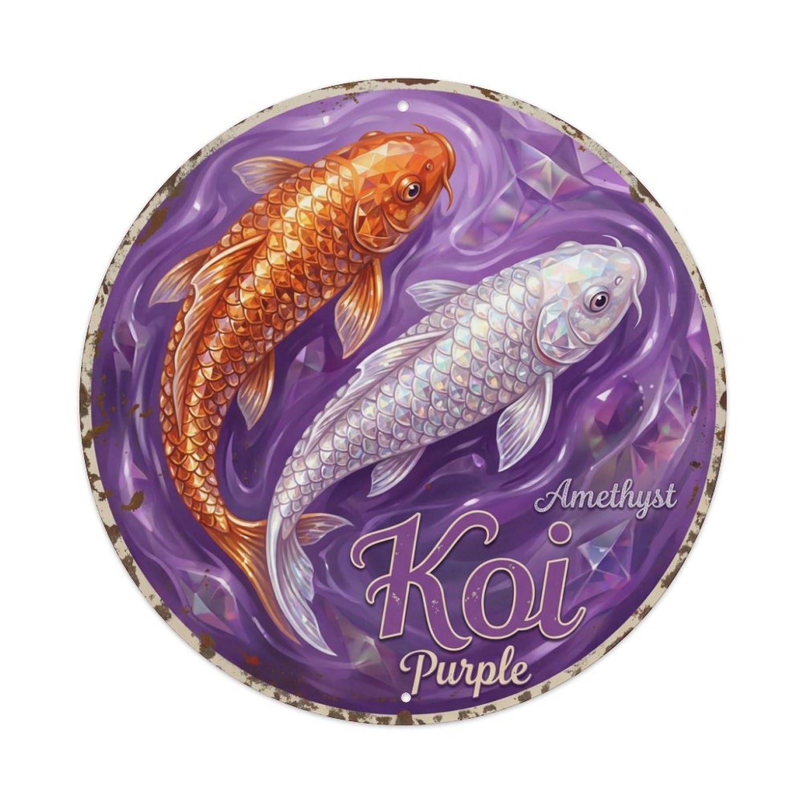 Metal Tin Sign Koi Fish Purple Mystical Feng Shui
