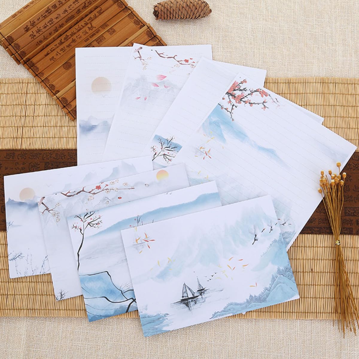 OSALADI Ensemble de Papeterie 10 Sets Papiers à Lettres et Enveloppes, Style Peinture à L'encre Chinoise