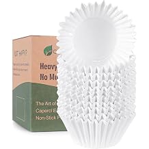 Caperci Heavy Duty Jumbo Cupcake Muffin Liners for Baking - Extra Large 100pcs Grease-Resistant White Paper Baking Cups, No Muffin Pan Needed, Odorless, Easily Peels White