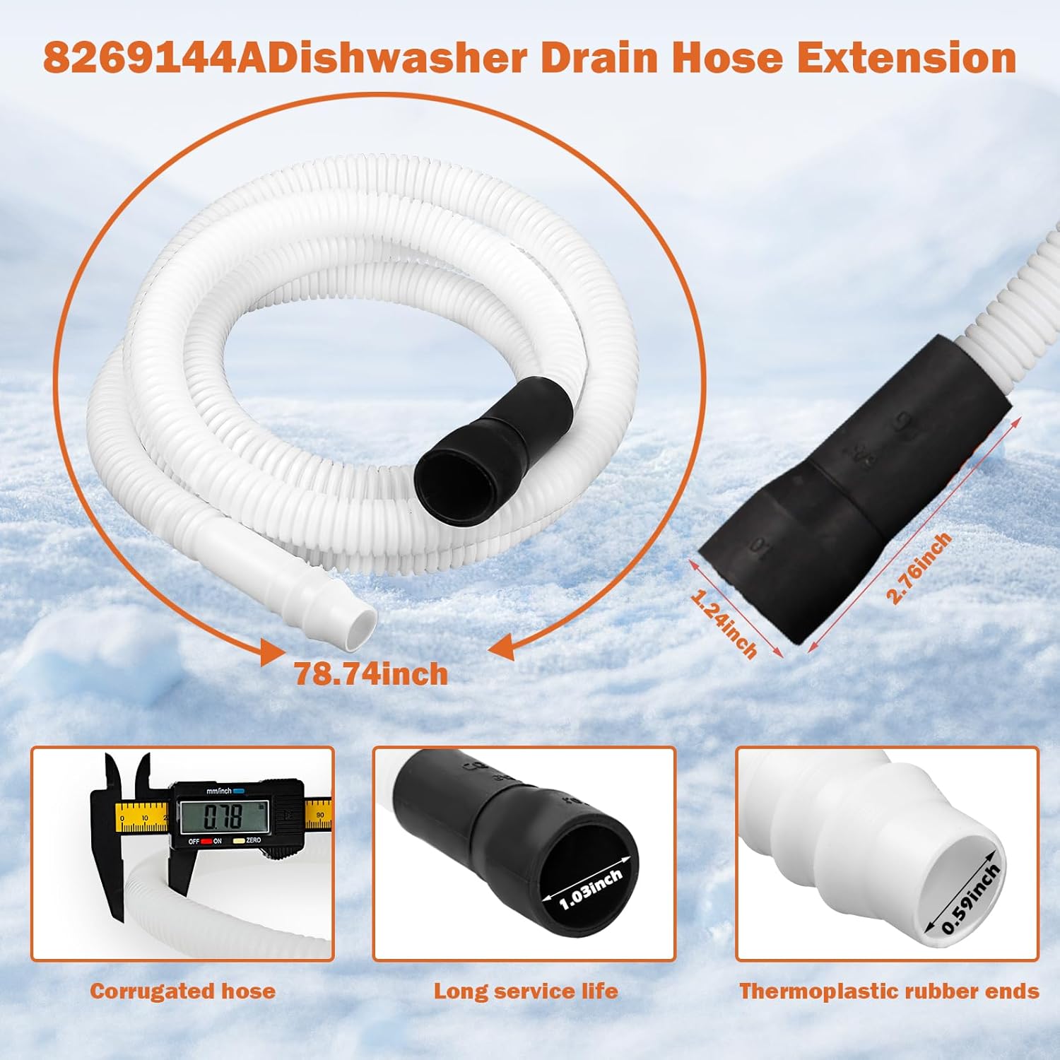 showingo 8269144A Dishwashers Drain Hose Extension Dishwashers Replacement for Kenmore Whirlpool Replaces 1489097, 8269144, AH2358130, EA2358130, PS2358130– 6 1/2 FT White Accessory