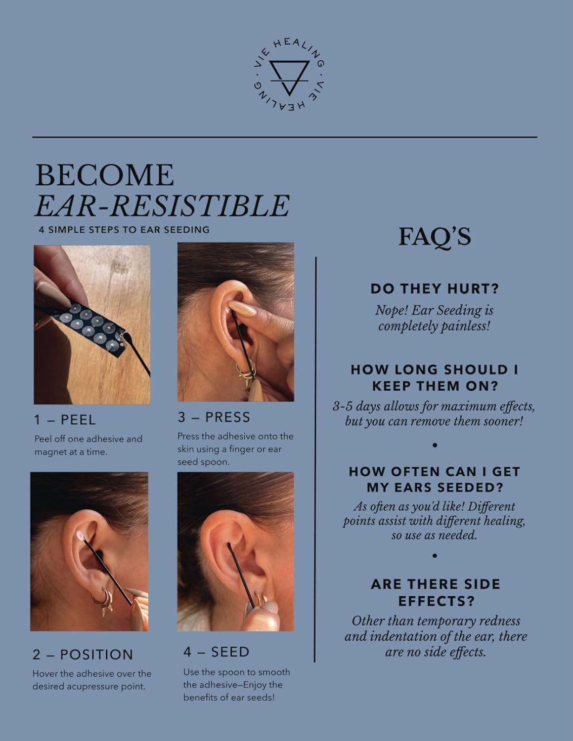 Vie Healing 24K Gold Ear Seeds - Ear Seeding Kit - Acu Seeds Ear Seeds for Enhance Cognition, Improve Mood | Includes Maps, Guide, And Ear Seed Spoon | Natural Sleep Aid Acupressure Ear Seeds | 20 Pcs