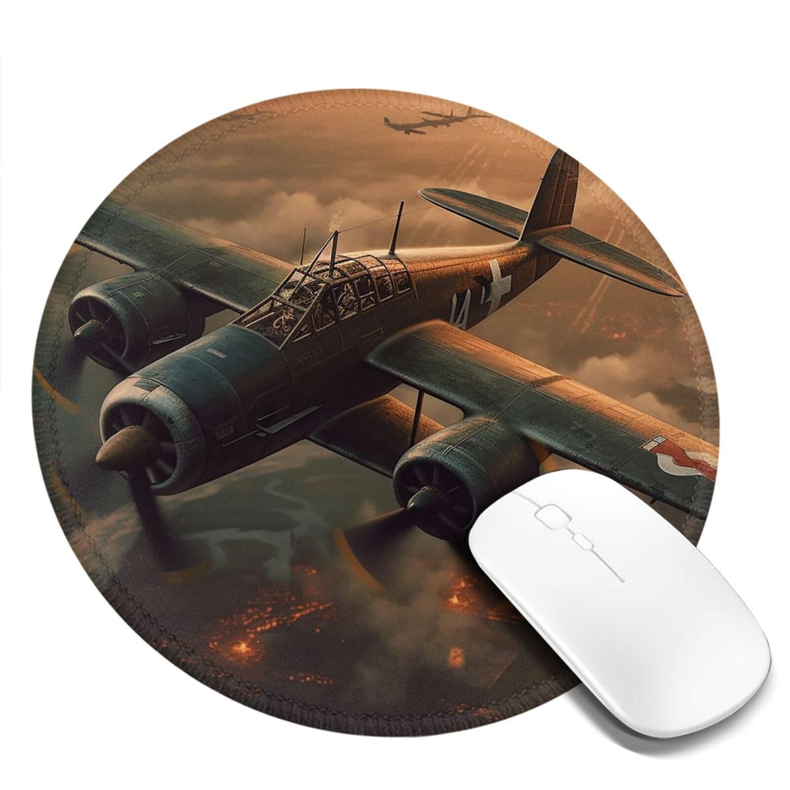 2 PCS 8inch Round Mouse Pad World War Aircraft Mouse Mat with Non-Slip Rubber Base Custom Computer Mouse Pads for Wireless Mouses Laptop Office Desk Accessories Gaming Mousepad