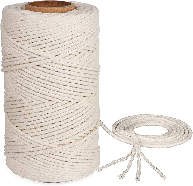 HULISEN 3mm Macrame Cord, 109 Yards Natural Cotton Macrame Rope for Artworks, DIY Crafts, Handmade Decoration and Embellishments