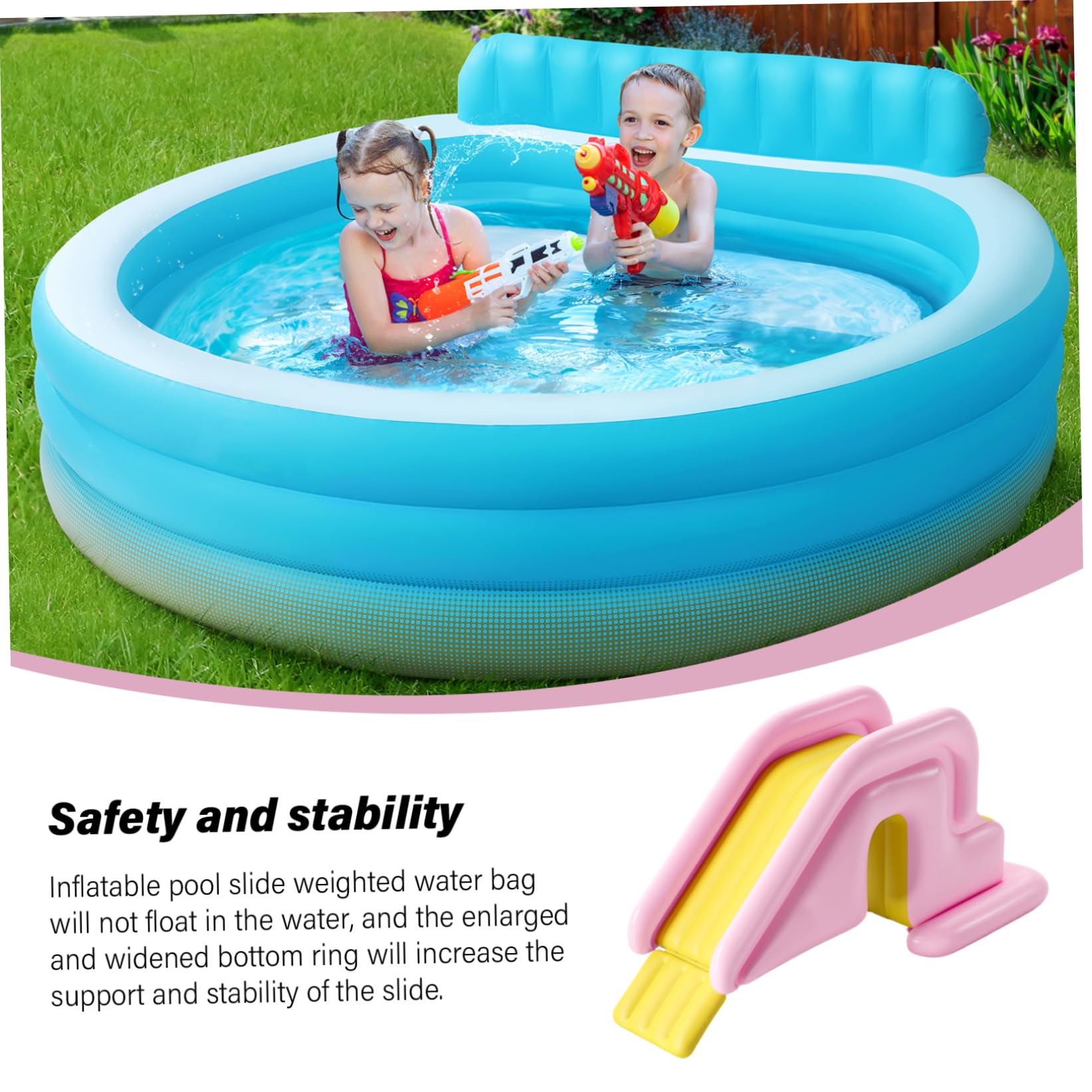 Scivolo Gonfiabile per Piscina, Scivolo per Piscina in PVC da 78, 7x33, 5x31, 5 Pollici, Ampio Riempibile con Acqua per Esterni, Interni, Cortile, Stile-2