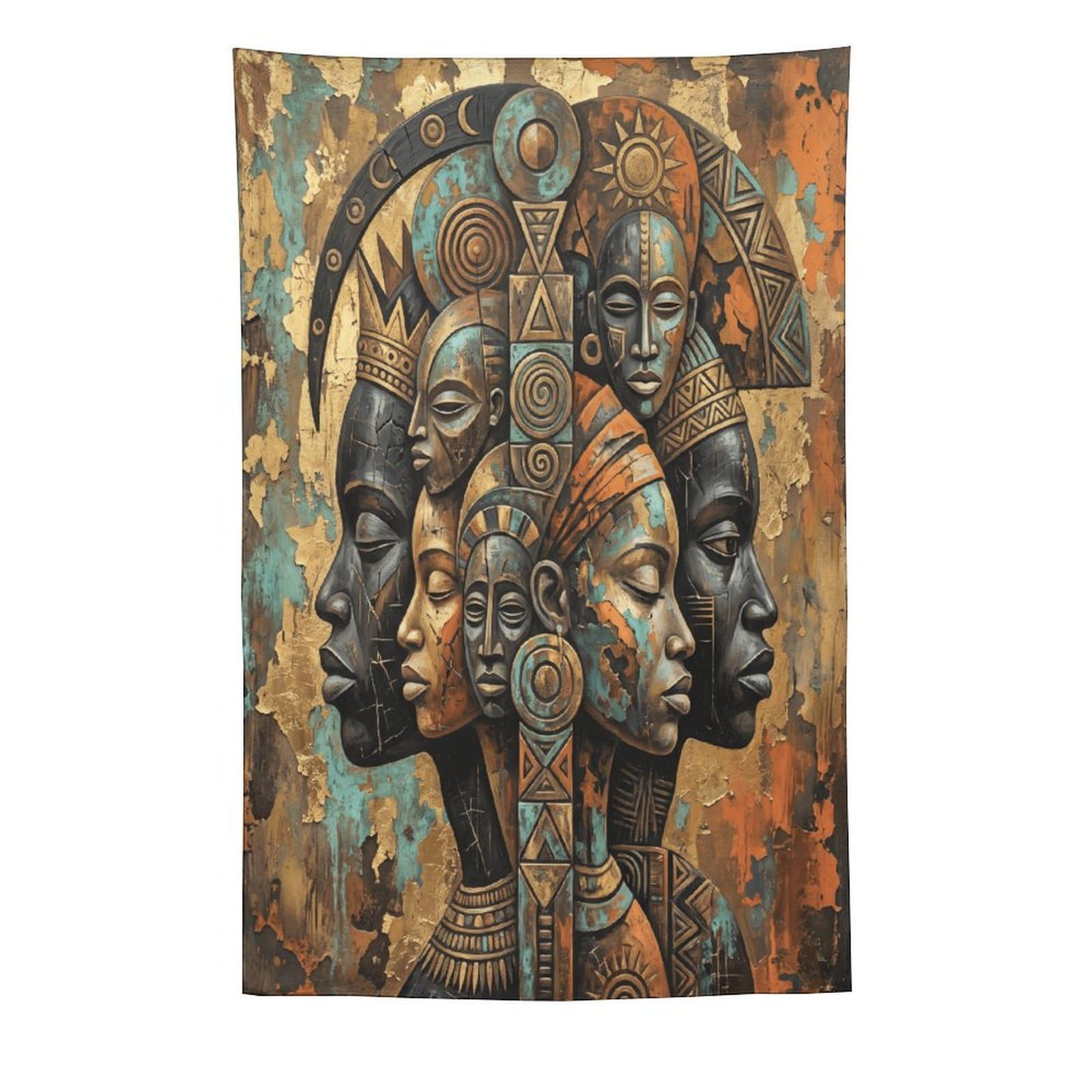 W7C8U2X3 Geometric African Faces Wall Tapestry, Geometric Art, Office