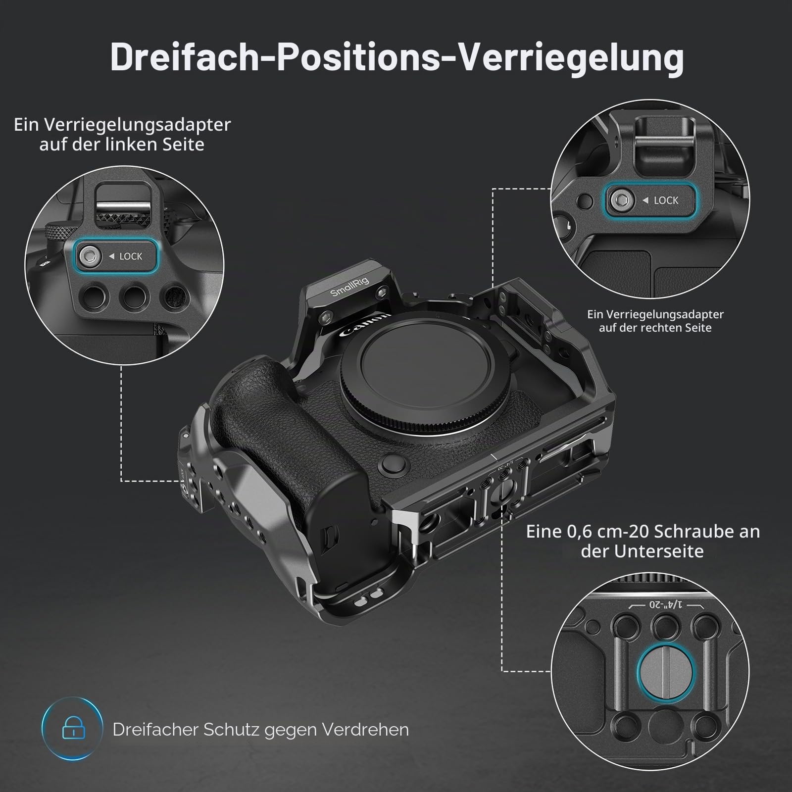 SMALLRIG R6 Mark II Käfig für Canon, Formschlüssiges Videokamera-Rig für Canon R6 Mark II, Eingebaute Duale NATO-Schienen, Schnellwechselplatte für Arca, Horizontale und Vertikale Aufnahmen 4159B