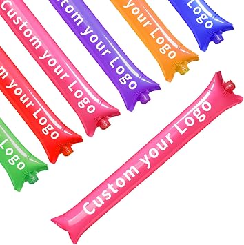 Custom Thunder Sticks 100 Pcs Personalized Thickened PE Inflatable Cheer Sticks with LOGO/TEXT/IMAGE for Football, Basketball, Team Spirit and Event Cheers,60*10 cm