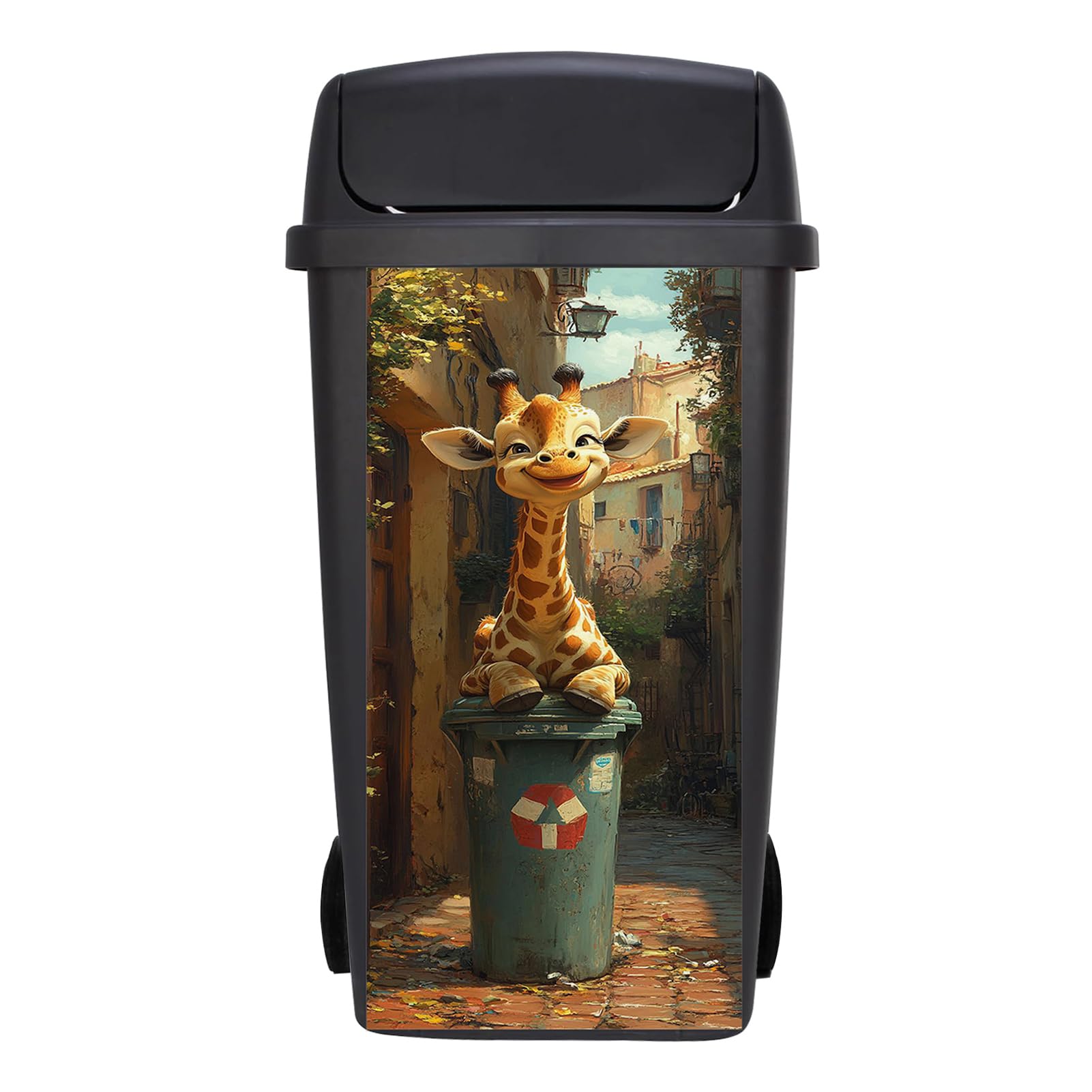 Targawerelax Wheelie Bin Stickers, Waterproof Wheelie Bins Covers Vinyl Self Adhesive Dustbin Stickers Trash Can Decorative Fridge Wrap Sticker Wall Home Decor, Animal Baby Giraffe In The Alley
