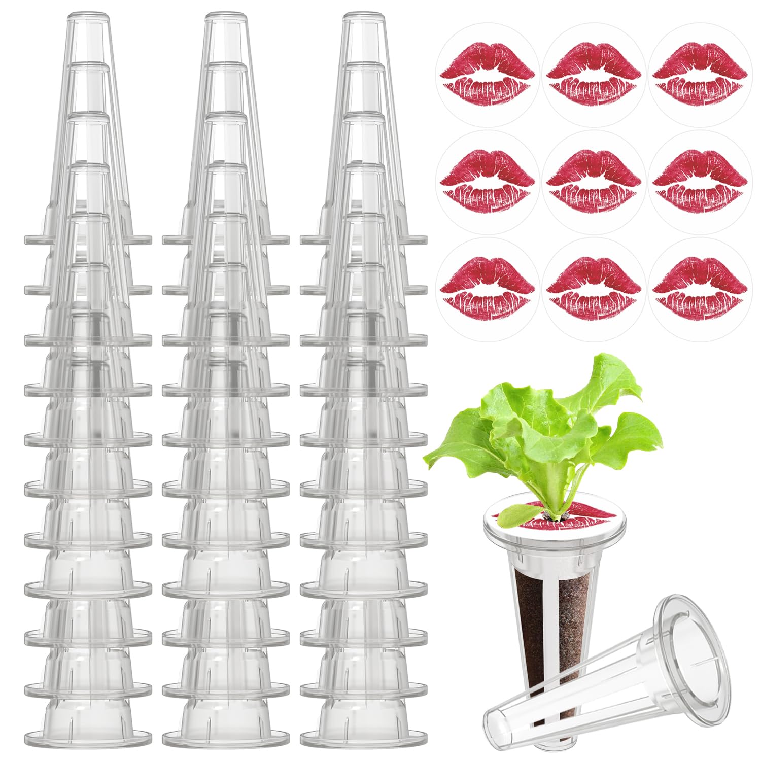 DRYADES 50pcs Grow Baskets for Indoor Hydroponics Supplies with 50pcs Seed Pod Label Stickers Aero Garden Replacement Kit for Smart Hydroponic Growing System