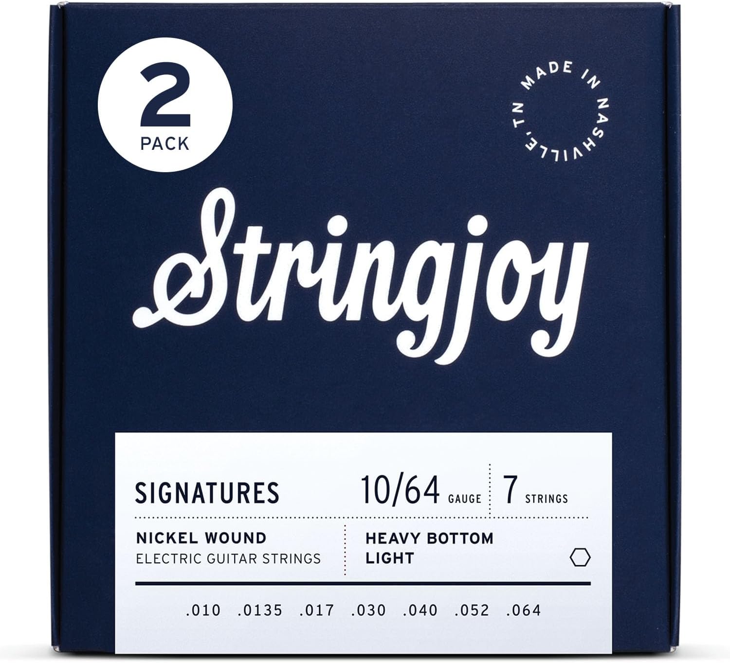 Stringjoy 7-String Heavy Bottom Light Gauge Signatures Nickel Wound Electric Guitar Strings 10-64, HVY107, Exceptional Balance & Tone, Electric Guitar 7 String Set, 2-Pack