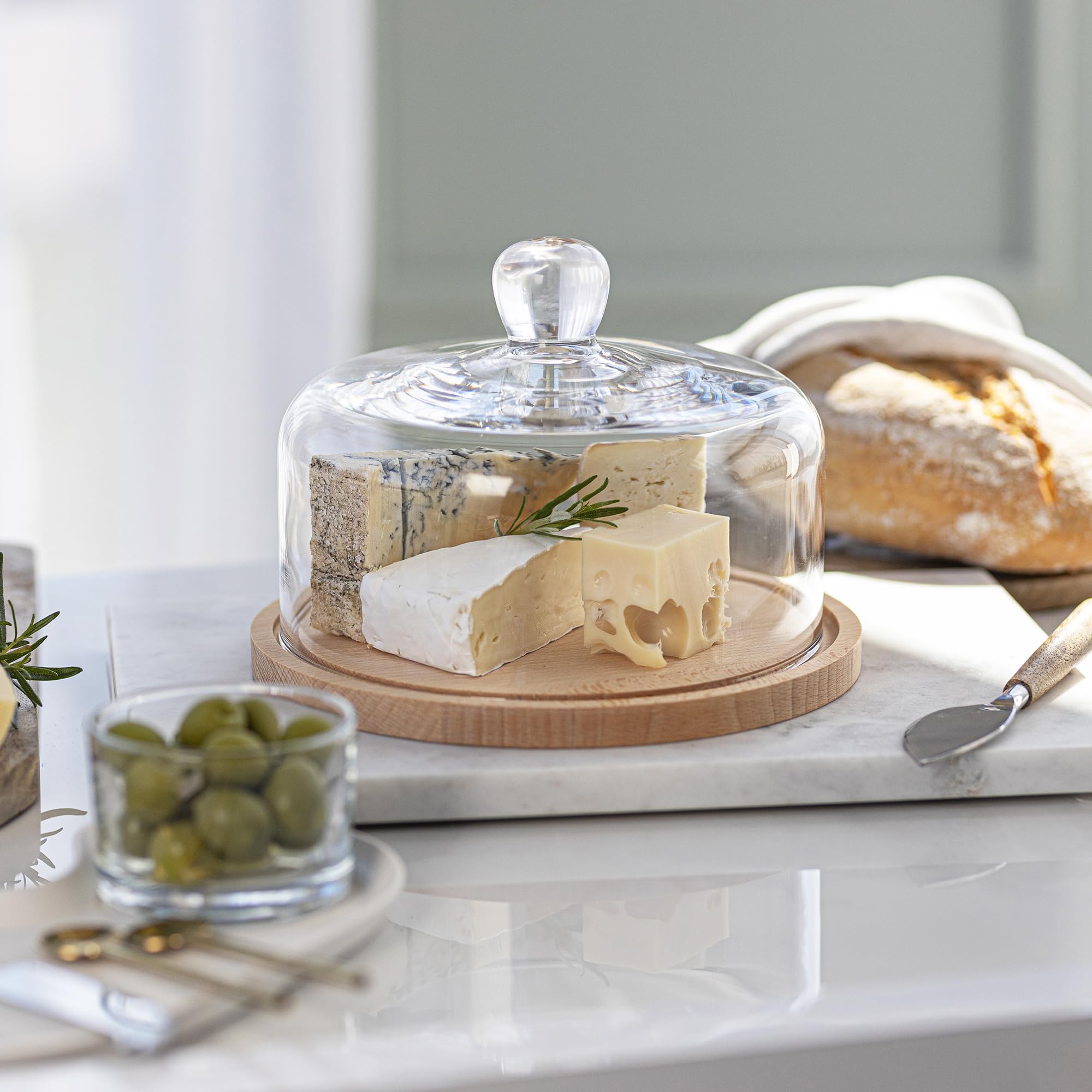 TREND FOR HOME Soporte para Tartas de Madera con Cúpula de Vidrio Hecho a Mano Ø 22 cm A: 16.2 cm Quesera Soporte Tarta Soporte Cupcakes Exhibición De Postres para Aperitivos, Euphoria