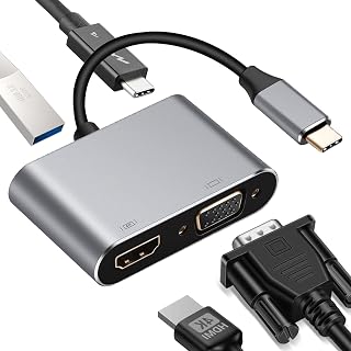 GERUI USB C to HDMI VGA Adapter, 4K@30Hz 4 in 1 USB C Multi-Port Adapter, PD 100W Charger Port, USB 3.0 Port for MacBook/MacBook Pro/Air, Chromebook, HDTV