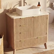 Concho 31 Fluted Bathroom Vanity with Ceramic Sink Natural Oak