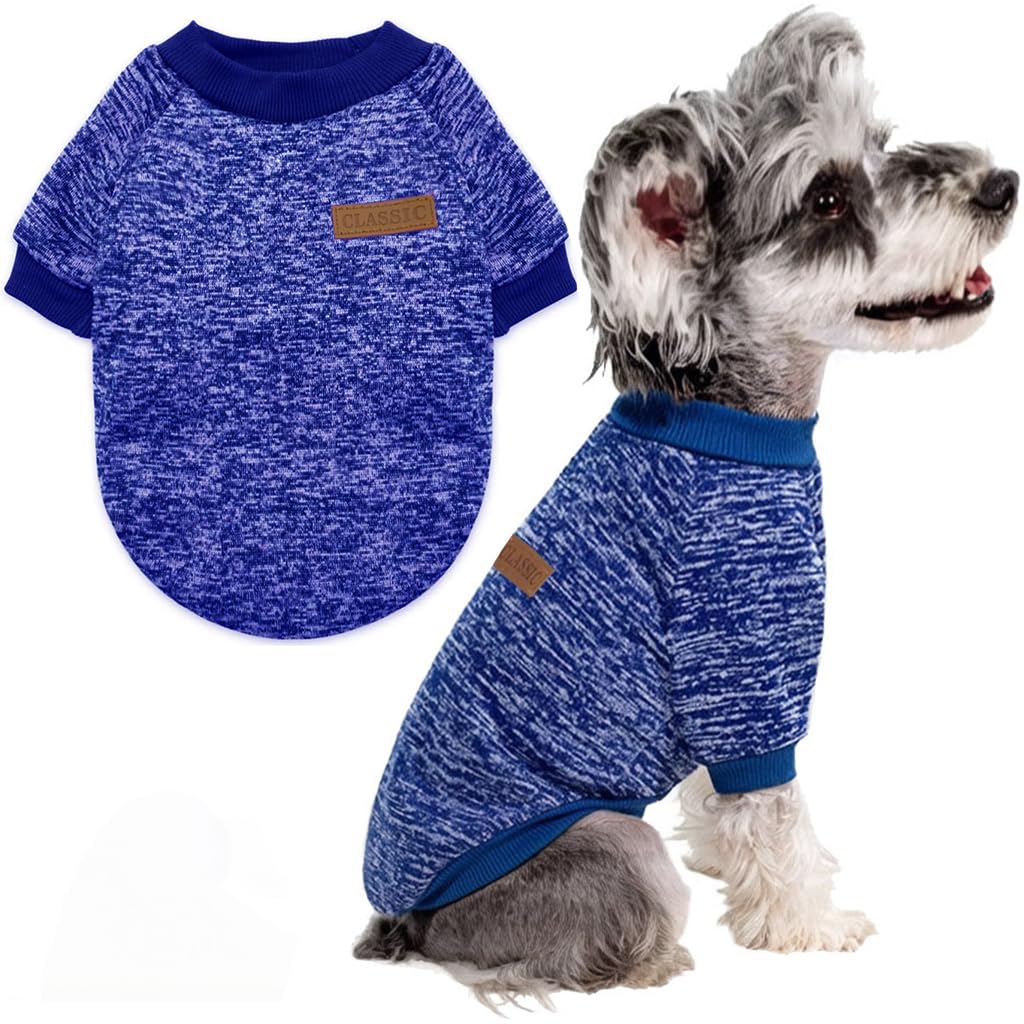 Dog Sweater for Medium Small Dogs, Soft Warm Puppy Clothes Cat Pet Apparel, Fleece Sweatshirt Outfit for Winter Christmas(Dark Blue, Medium)
