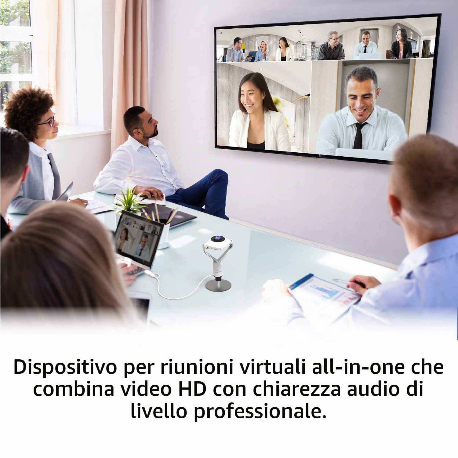 j5create Webcam per riunioni a 360 gradi - Videocamera per videoconferenze HD 1080P con microfono ad alta fedeltà, USB-C | per videoconferenze, lezioni online e collaborazione (JVCU360)
