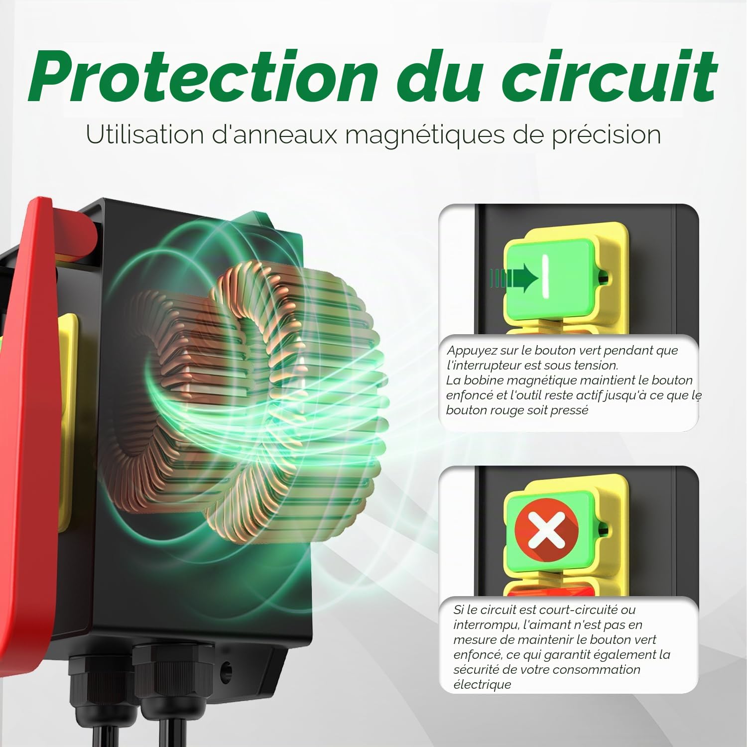 Interrupteur d'arrêt d'urgence 18 A 220 V-230 V, 150 cm monophasé pour table de fraisage et autres, convient pour la maison, l'atelier, le bricolage, interrupteur de machine pour un