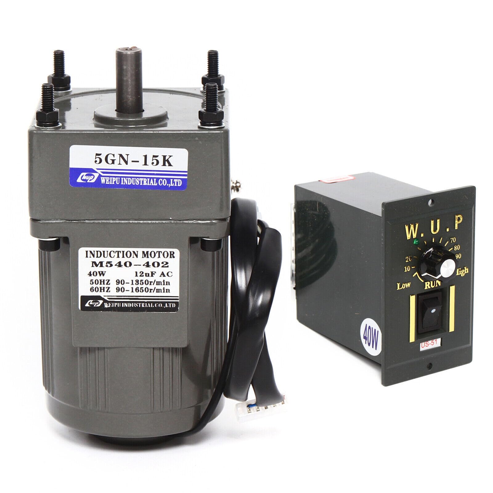 Motore elettrico con regolatore di velocità, 40 W, 220 V, 1:15, motore riduttore 90 giri/min, velocità regolabile, motore asincrono