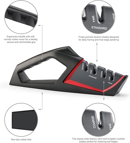 Miniatura 2 de Cangshan SHARK Series 1026818 - Afilador de cuchillos de 4 etapas, color rojo