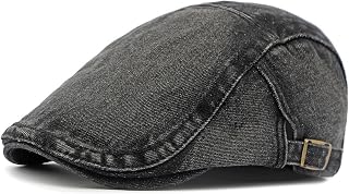 Newsboy Cap for Men Adjustable Flat Ivy Gatsby Cabbie Driving Hat Breathable Denim Cotton Golf Cap