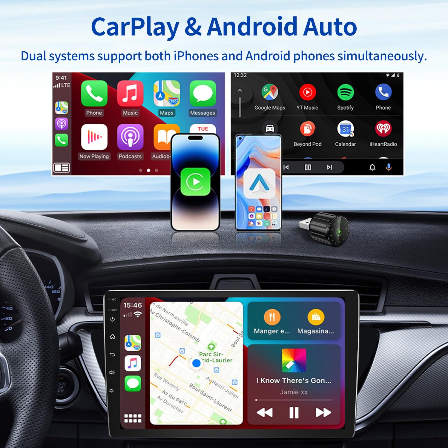 Adattatore Wireless CarPlay E Android Auto 2 In 1 – Plug & Play Per Auto Con Connessione Automatica