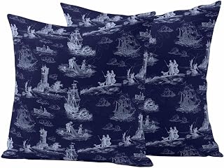 Farm Seaports Maps Outdoor Pillow Covers Pack of 2 Vintages Navy Blue Castles Ships Waterproof Garden Farmhouse Cushion Cases Decorative for Patio Furniture Balcony Couch Sofa 20 x 20 Inch