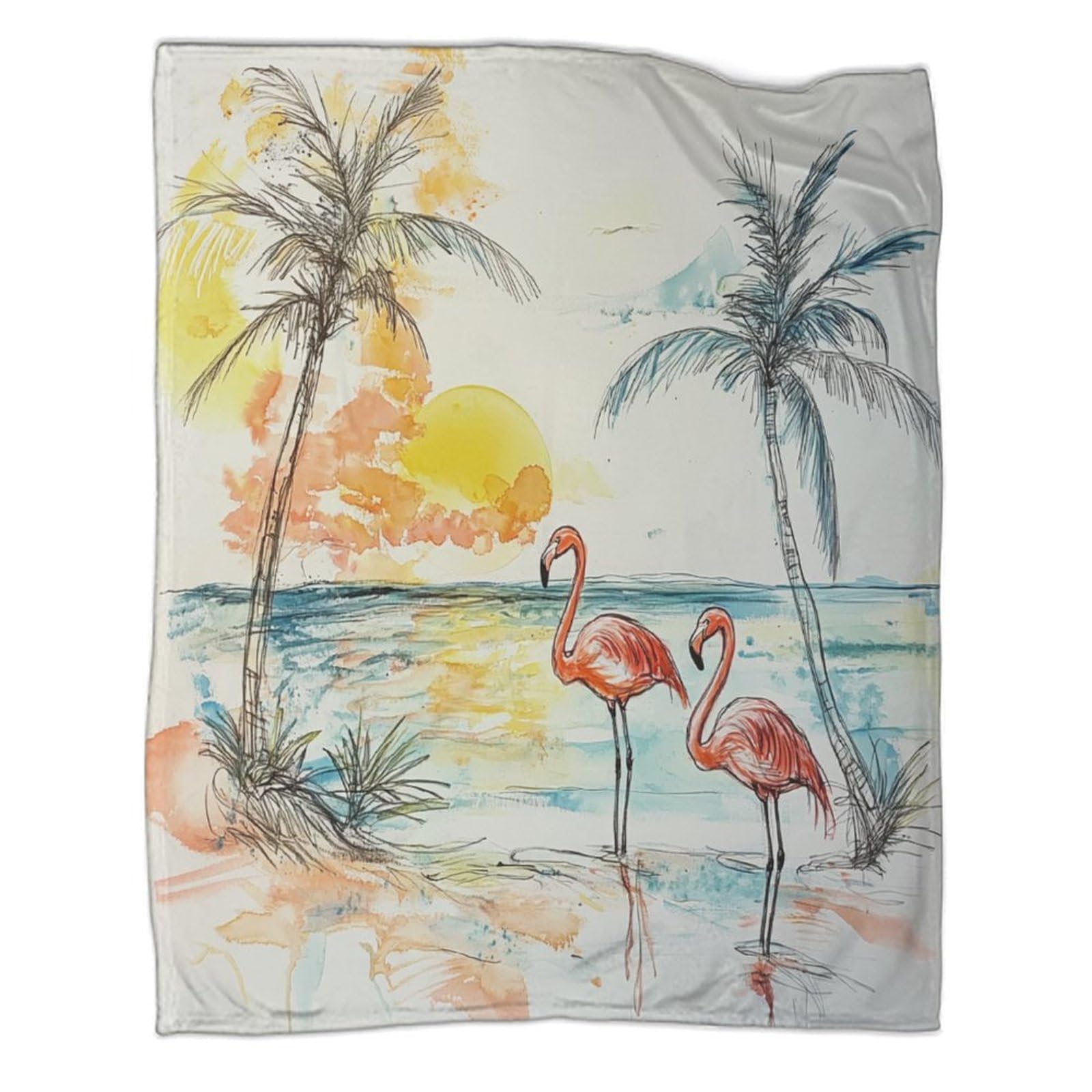 Couverture Imprimée Oiseau 3D Flamant en Flanelle Douce Grand Plaid