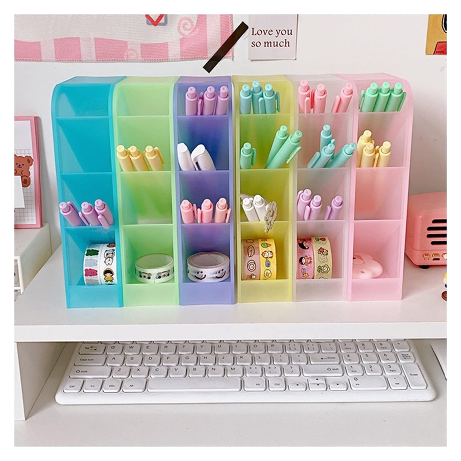 Uchwyt na długopis nowy kosz do przechowywania na biurko Kawaii kolor 4 Gird organizer na biurko makijaż biurko pudełko do przechowywania ołówków szkolne artykuły biurowe akcesoria na biurko (kolor: OSS22683SNT4)