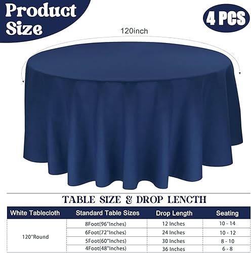 Miniatura 9 de Paquete de 4 manteles redondos de poliéster de 90 pulgadas, manteles blancos para mesas redondas, manteles de tela decorativa lavable para bodas,