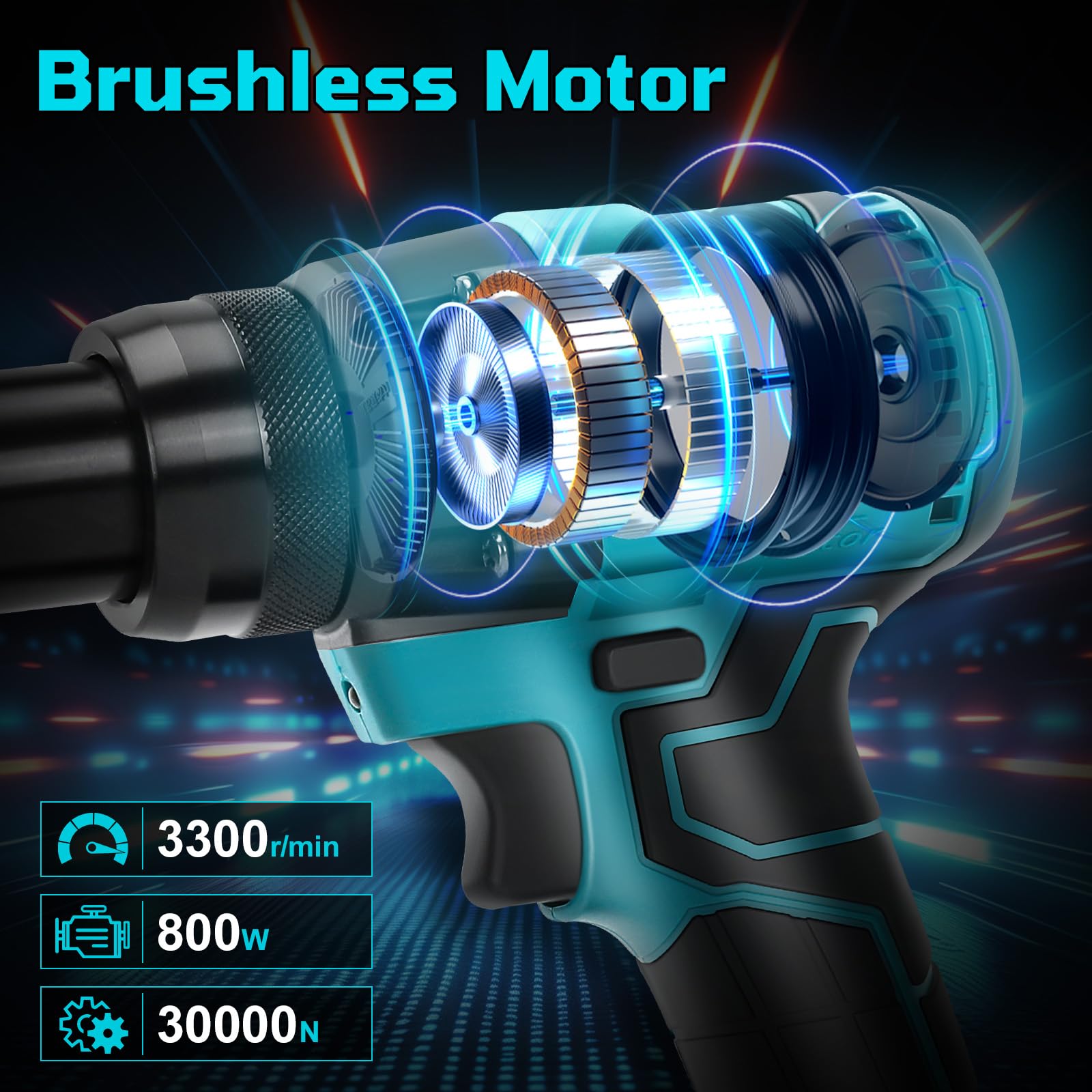Pince à Rivets sans fil compatible avec Makita 18V batterie, 20000 N Pistolet à Rivets, électrique sans balais avec LED, Pour rivets aveugles de Ø2,4-5,0 mm, course 18 mm (sans batterie)