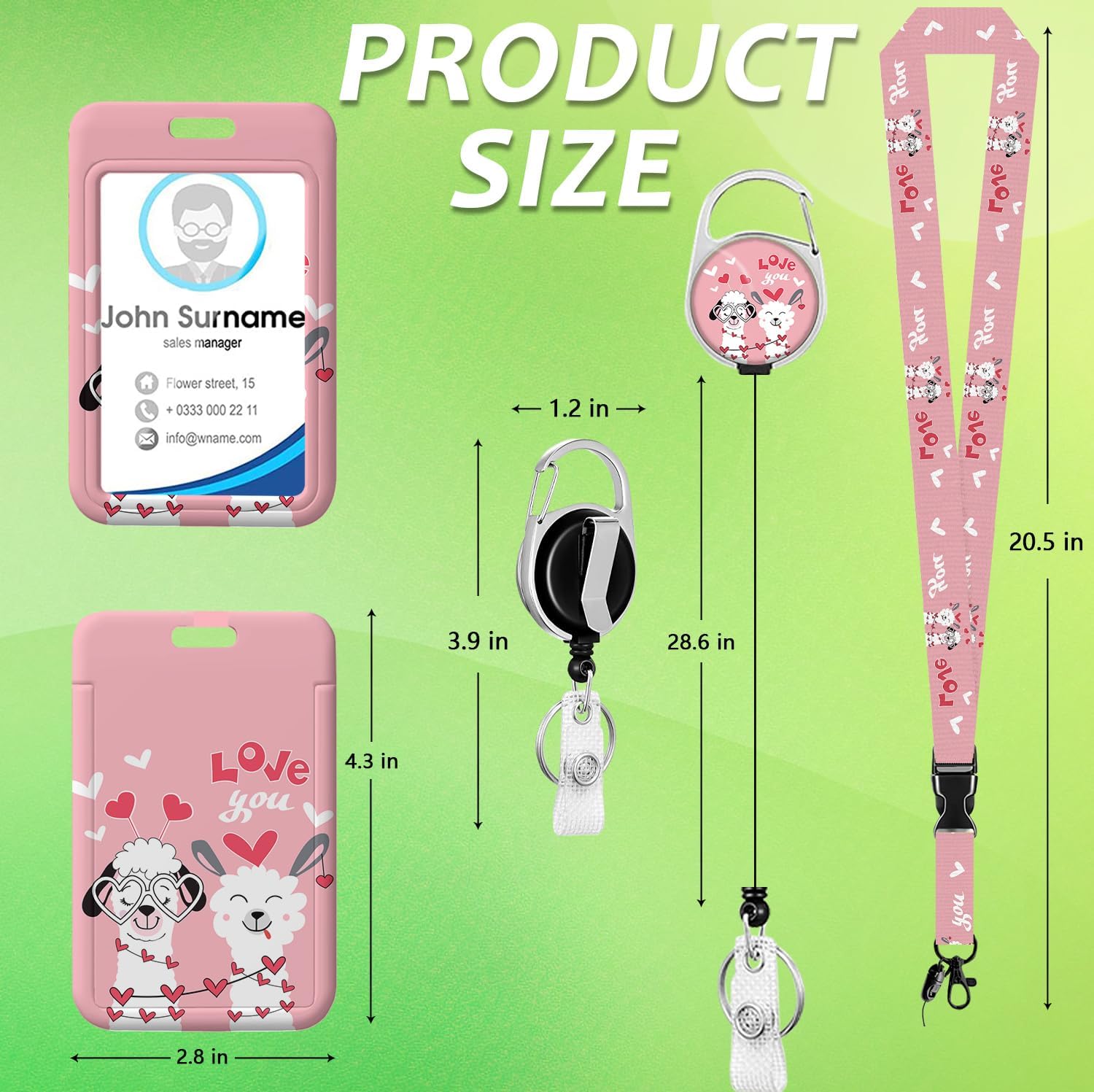 Llama Badge Holder Reel Lanyard, Pink Love ID Card Badge Holder Retractable Name Tag Clips, Funny Nurse Teacher Office Student Gifts image 4