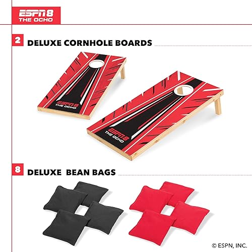 Miniatura 2 de ESPN Juego de puf de 2 x 4 pies, 2 tableros de madera maciza de tamaño torneo, 8 pufs